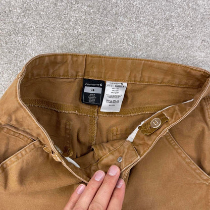 Tan Carhartt carpenter pants teens size 14 W26L28 loose canvas 90s style cargos