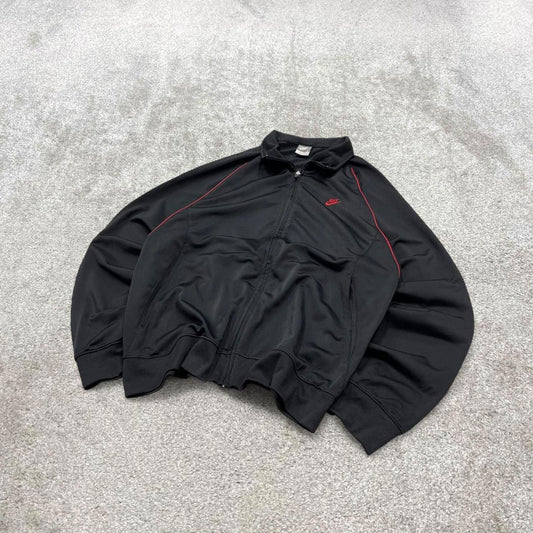 Y2k 00s Nike track jacket Large men's black full zip track suit top embroidered swoosh logo