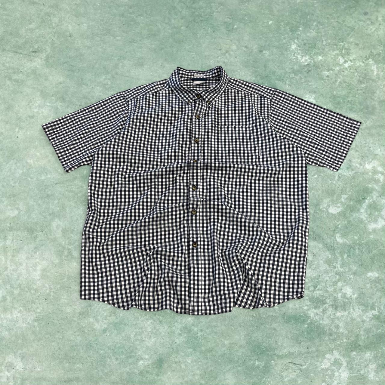 Columbia checkered short sleeve shirt white navy Festival style button down summer shirt