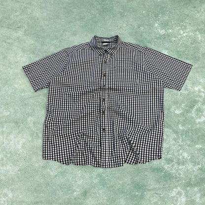 Columbia checkered short sleeve shirt white navy Festival style button down summer shirt