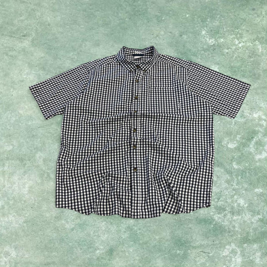 Columbia checkered short sleeve shirt white navy Festival style button down summer shirt
