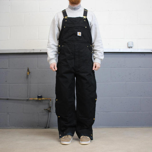 Vintage y2k baggy Carhartt dungarees wide leg black Quilted canvas bib & brace overalls workwear