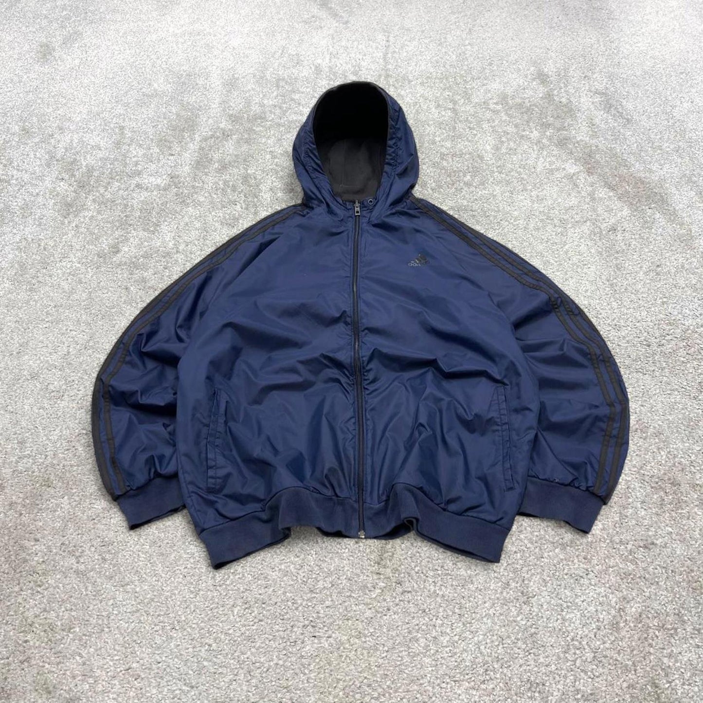 Vintage Y2K adidas reversible windbreaker jacket navy Hooded side stripe technical coat