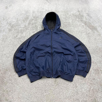 Vintage Y2K adidas reversible windbreaker jacket navy Hooded side stripe technical coat