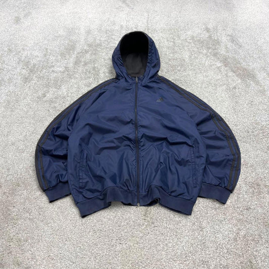 Vintage Y2K adidas reversible windbreaker jacket navy Hooded side stripe technical coat