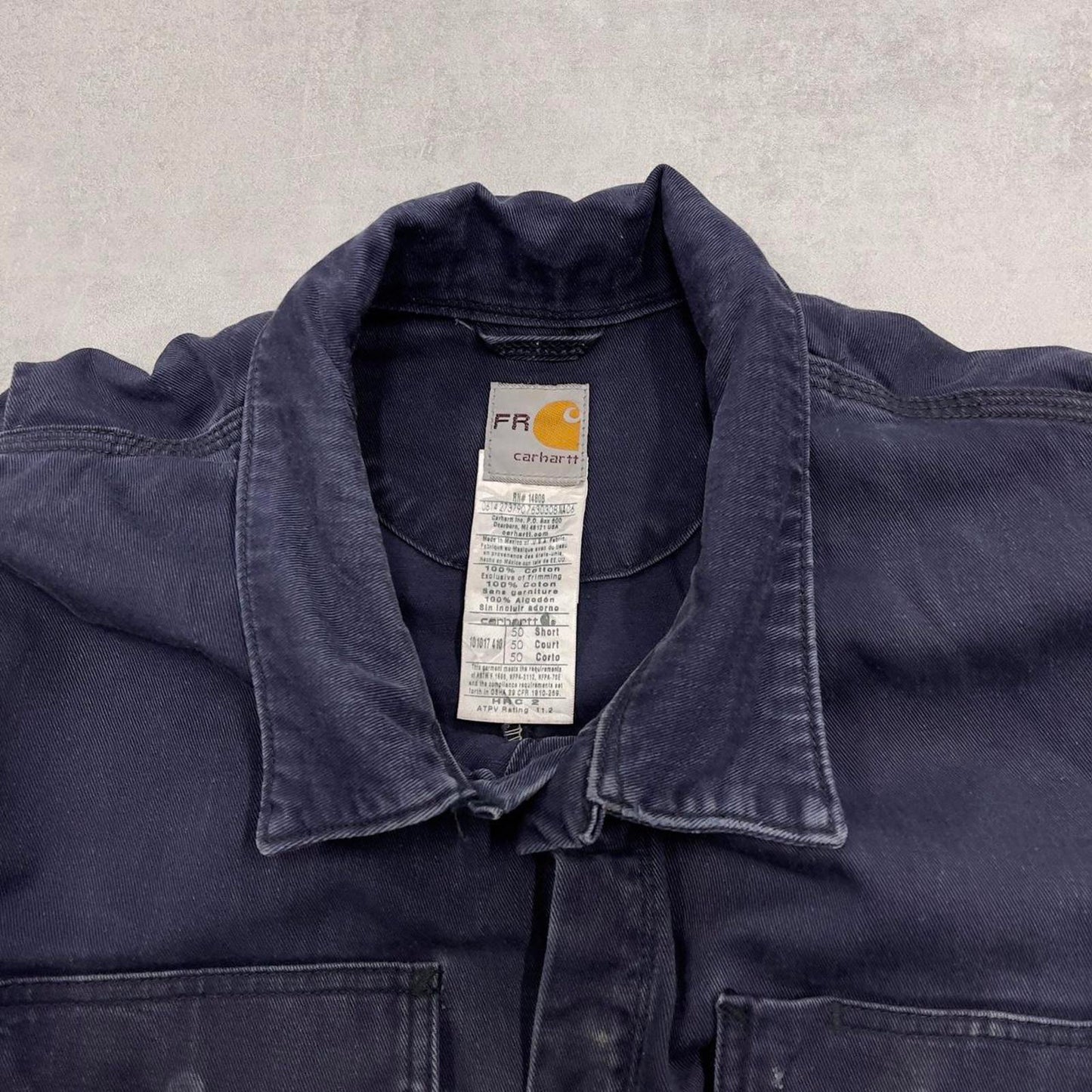 Navy Carhartt FR boilersuit 50 Short XL thick unlined fire resistant coveralls heavy duty workwear