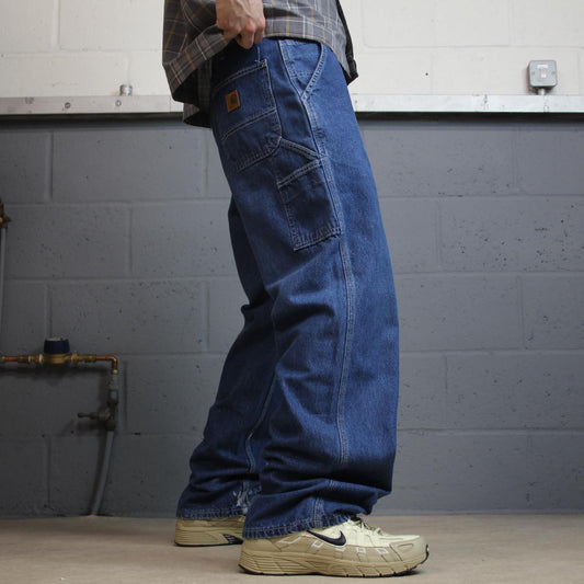 Baggy Carhartt carpenter jeans y2k W34L32 blue skater style workwear utility denim cargos