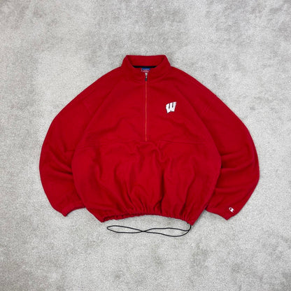 Red Champion technical fleece XXL 1/2 zip up y2k style autumn adjustable waist