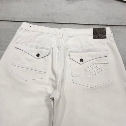 Baggy Enyce denim shorts W38 long wide leg skater style pocket flaps embroidered design