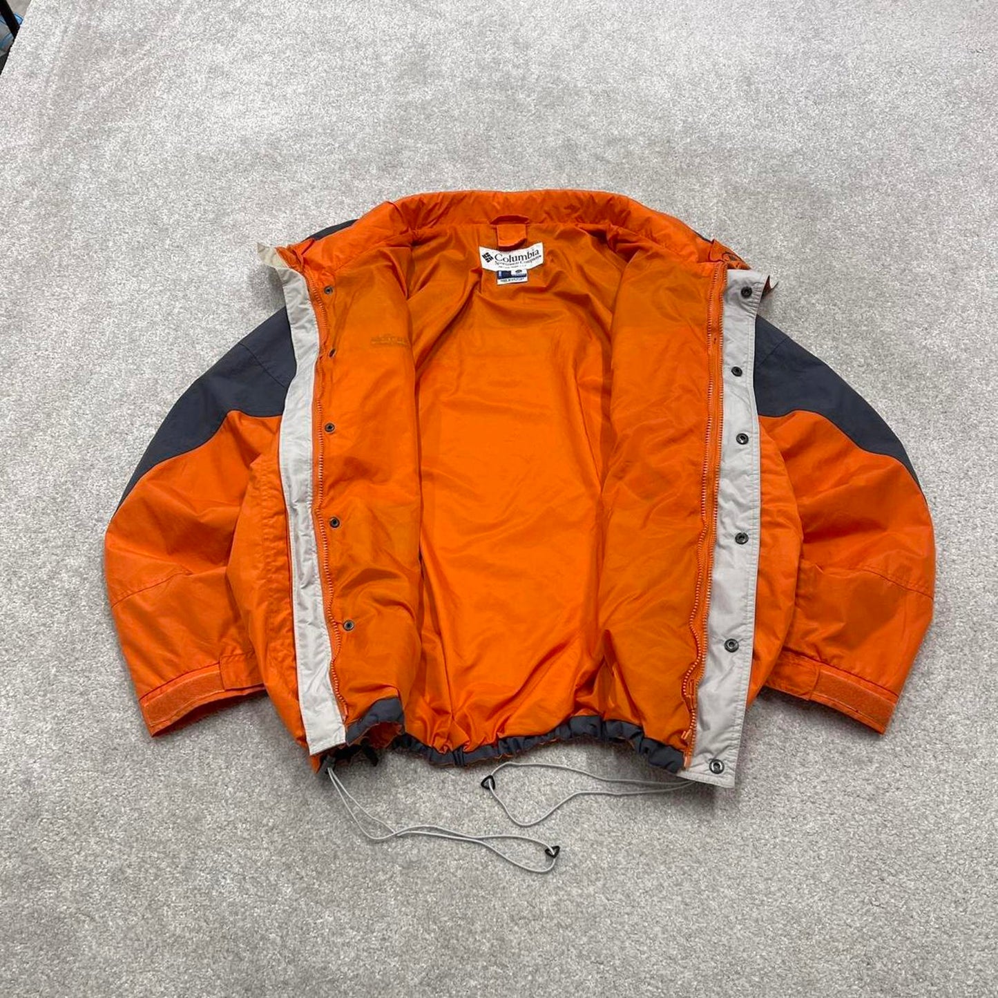 Y2K Columbia technical jacket orange Hooded paneled embroidered adjustable tech coat