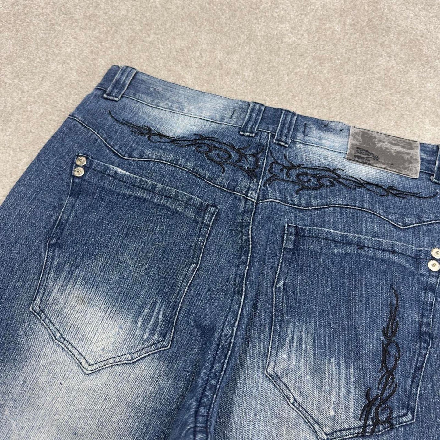 Y2k baggy denim shorts skater style blue Loose Brooklyn Xpress wide leg summer festival shorts