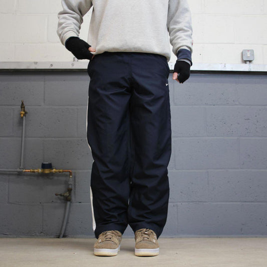 Navy Baggy Nike tracksuit bottoms Small mens loose y2k joggers swoosh logo trackies sporty style