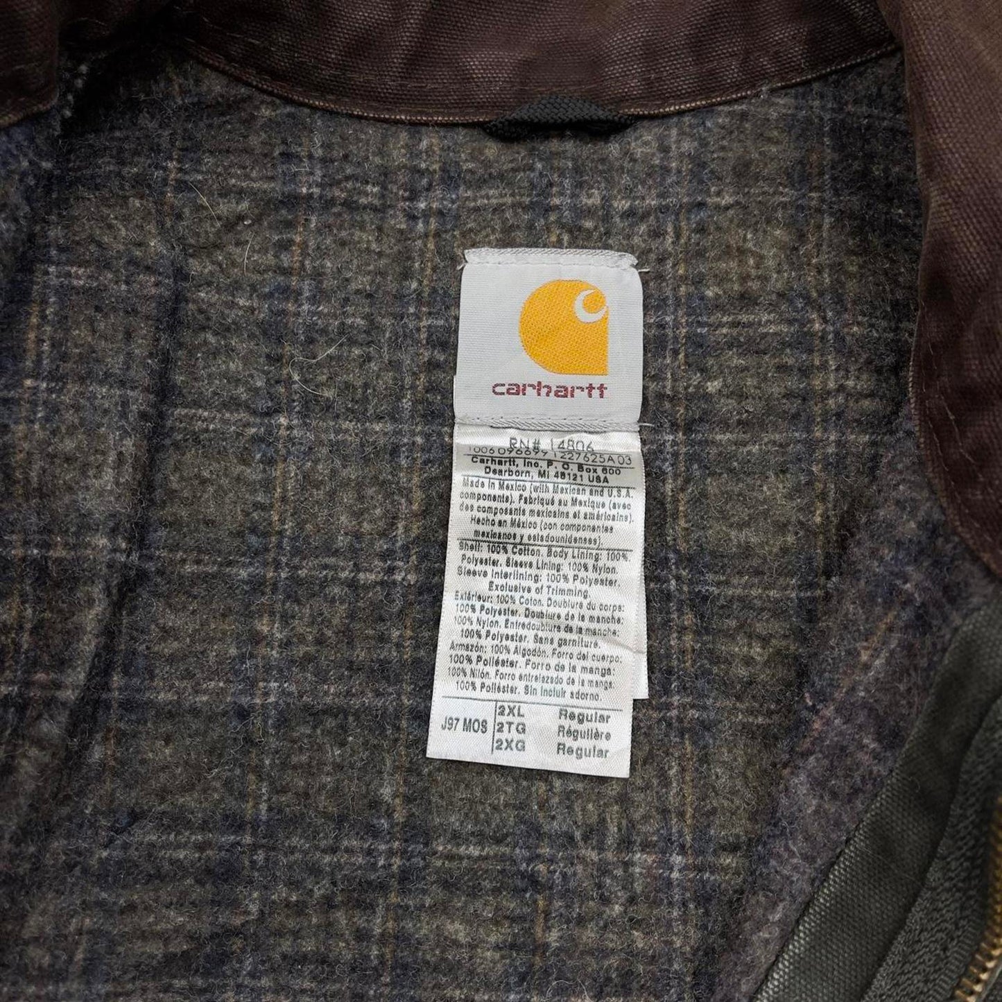 Green Carhartt Detroit jacket XXL J97 MOS boxy cropped blanket lined brown collar canvas workwear