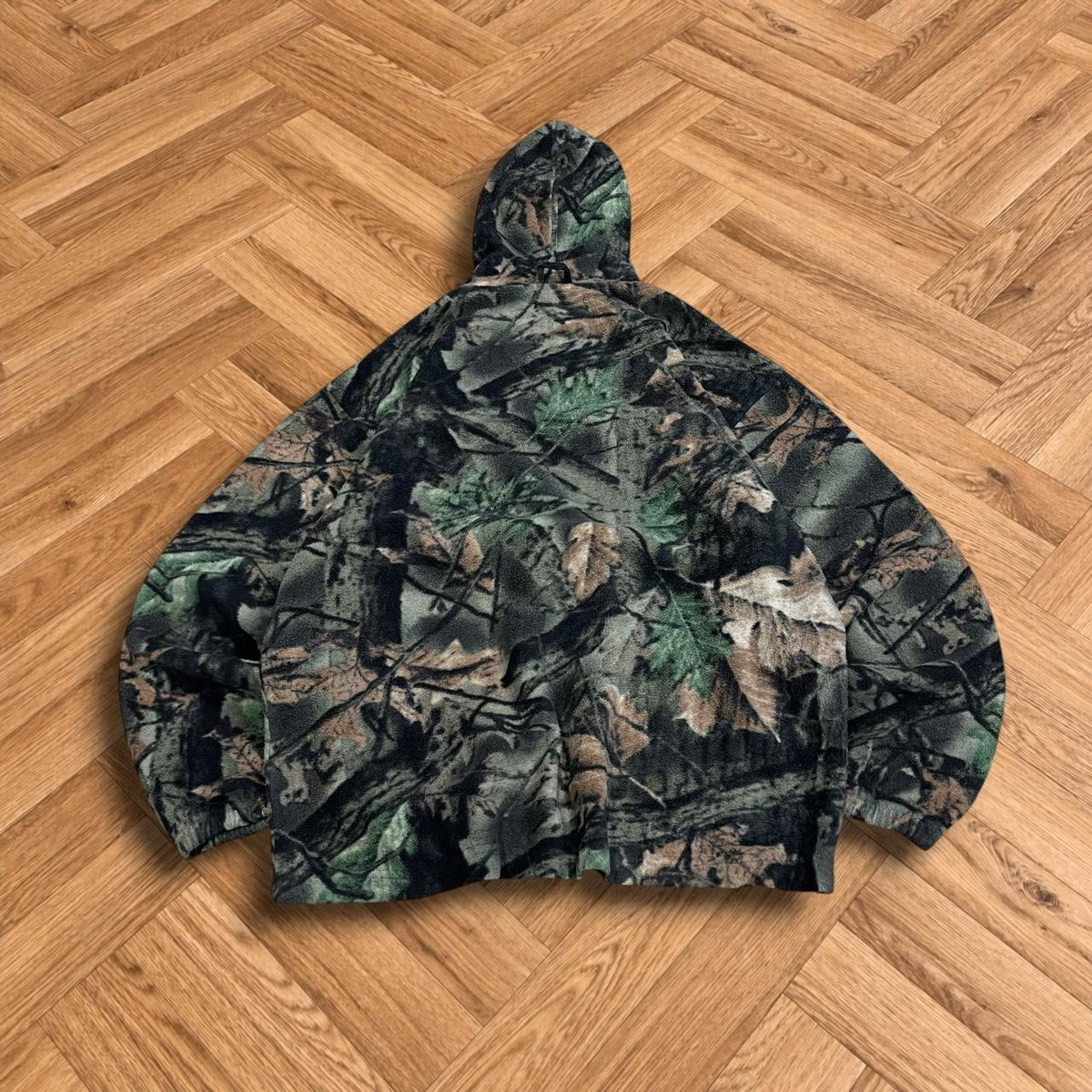 Y2K camo fleece hoodie green Men's loose Boxy Trail Quest full zip hooded camouflage autumn fleece