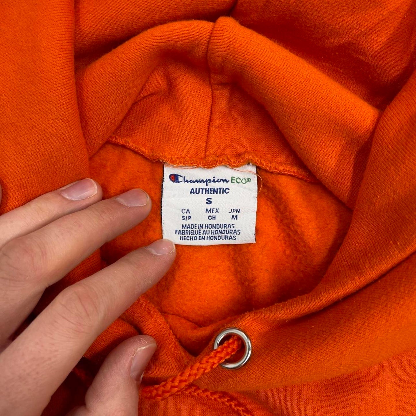 Orange Champion hoodie S y2k pullover boxy jumper print design