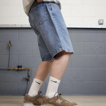 Y2k baggy Wrangler shorts skater style blue Loose wide leg denim summer festival jorts