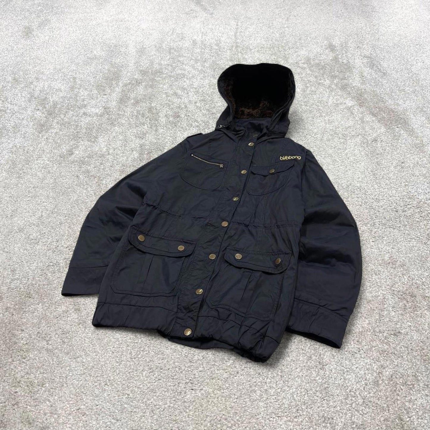 00s Billabong technical parka jacket S women's y2k style black hooded coat winter