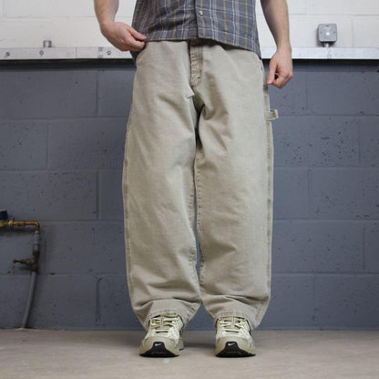 Baggy Wrangler carpenter jeans y2k washed beige denim Wide leg skater 2000s style utility cargo pant