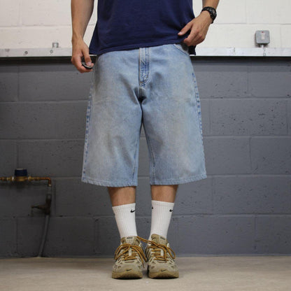 Carhartt denim shorts y2k faded blue Loose skater style work jorts