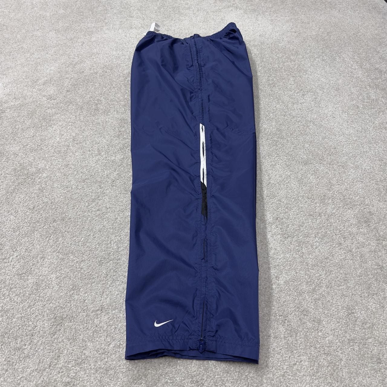 Y2K baggy Nike tracksuit bottoms navy Large drawstring swoosh logo full zip legs track pants