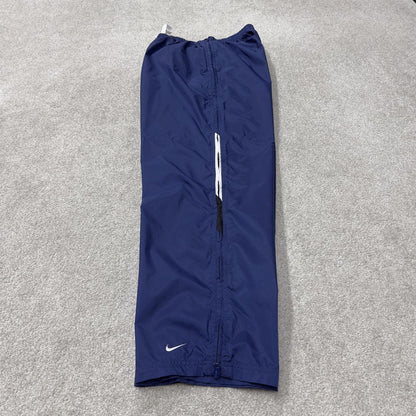 Y2K baggy Nike tracksuit bottoms navy Large drawstring swoosh logo full zip legs track pants