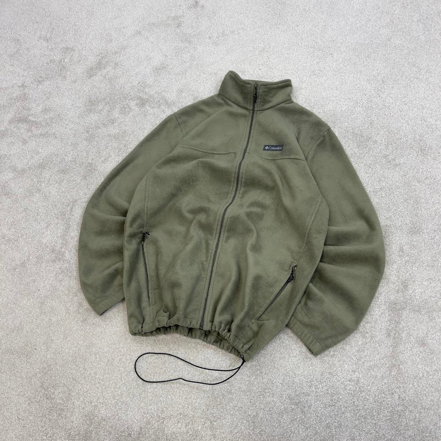 Khaki Columbia technical zip up fleece Large y2k style autumn adjustable waist