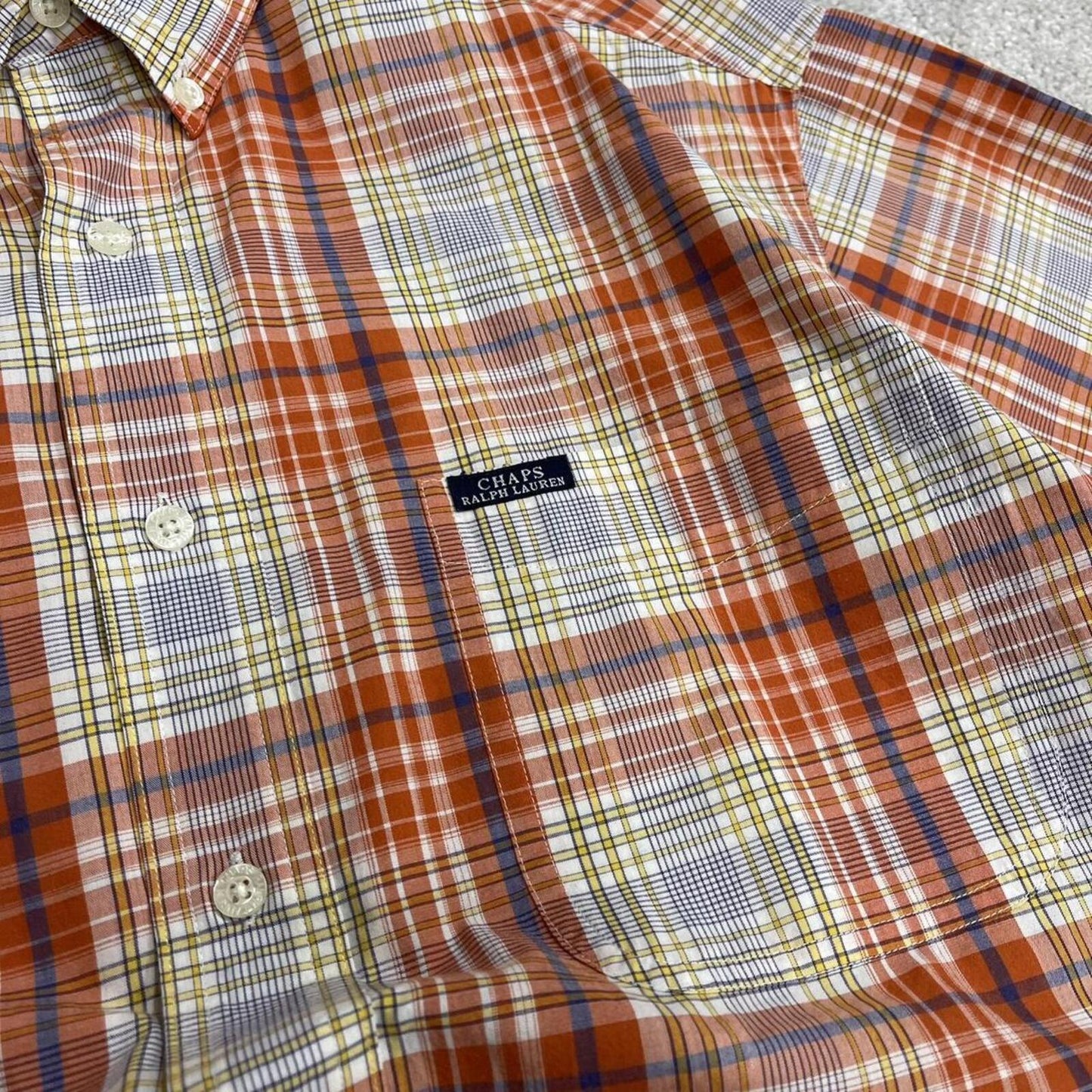 Chaps Ralph Lauren boxy checkered shirt short sleeve orange Surf style check shirt summer festival