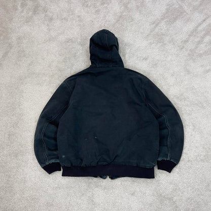 Vintage Black Carhartt hooded active jacket XL 90s style skater canvas bomber