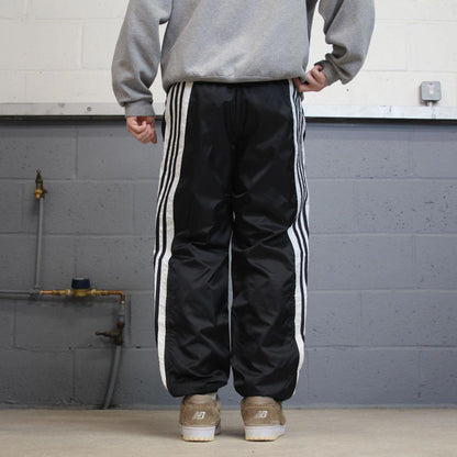 Y2K Adidas tracksuit bottoms black Loose embroidered mesh lined striped track pants