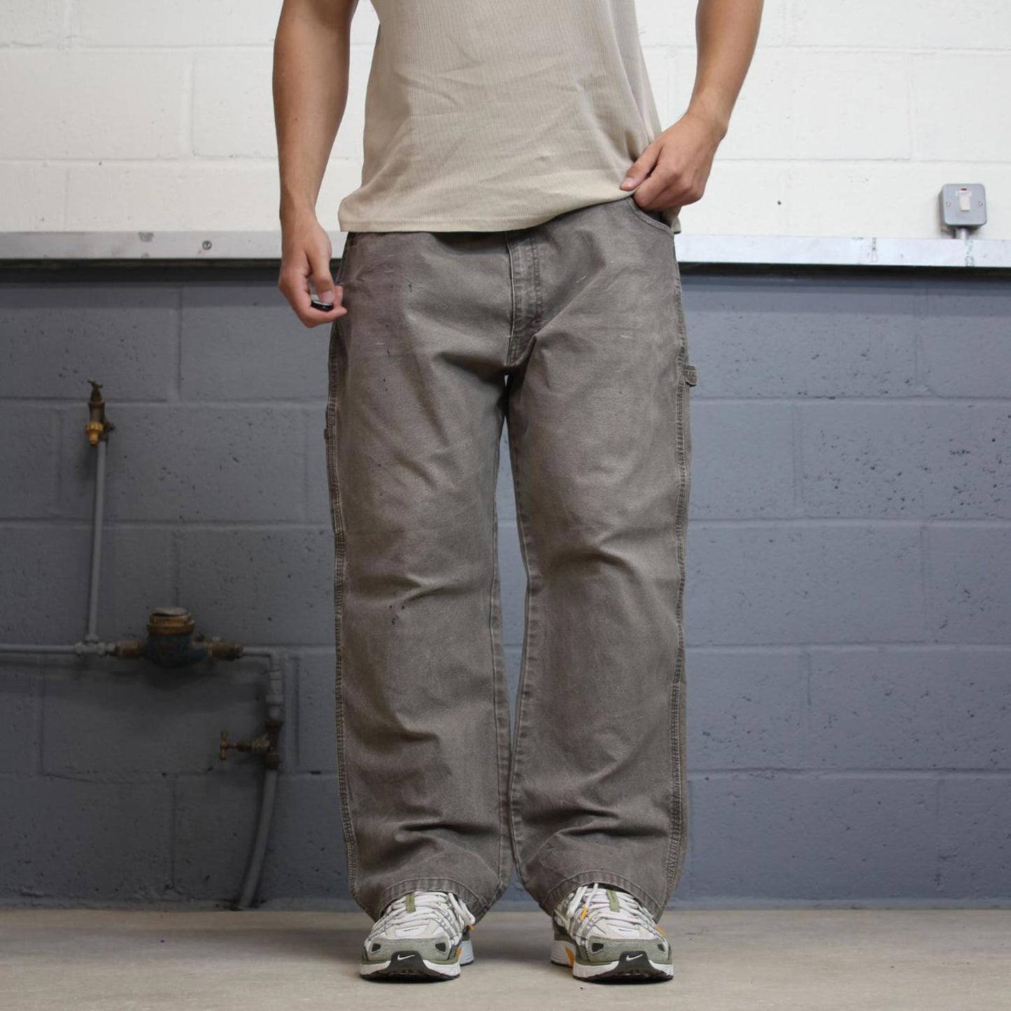 Baggy Dickies carpenter jeans W40L28 khaki brown denim 90s style canvas cargos