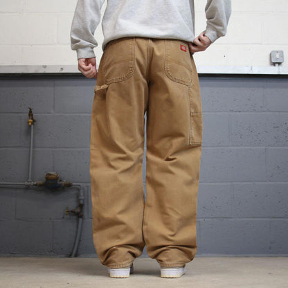 Tan Dickies carpenter jeans W36L32 loose baggy canvas cargo 90s skate style pants patch logo