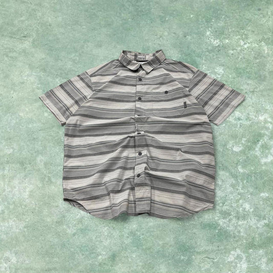 Y2K striped shirt short sleeve Columbia grey Surf style stripey shirt summer festival