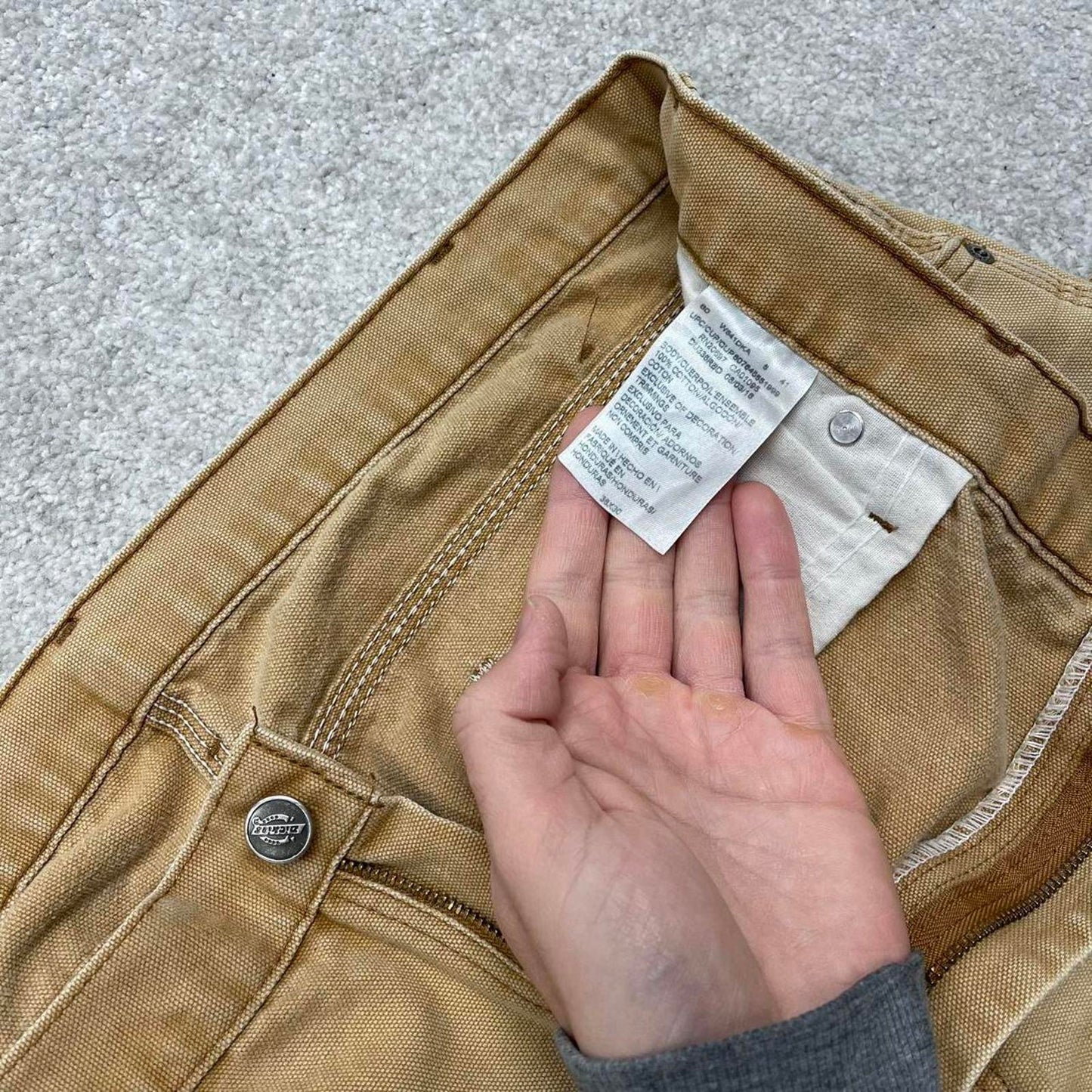 90s baggy Dickies carpenter jeans W38L30 00s skate style tan brown canvas worker cargos