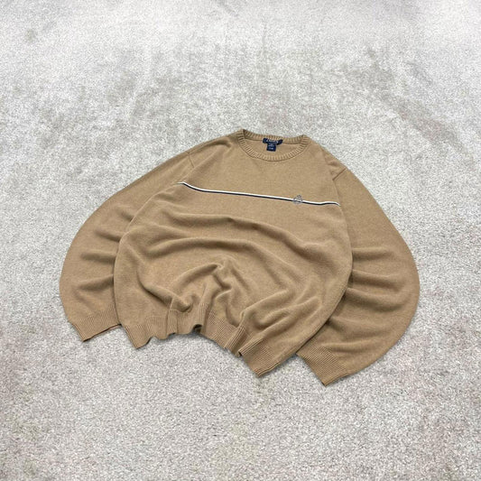 00s CHAPS knit sweater jumper L men's tan beige knitted pull over y2k style striped