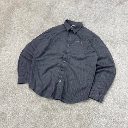 Grey checkered Columbia technical shirt Small men's long sleeve button up autumn y2k style
