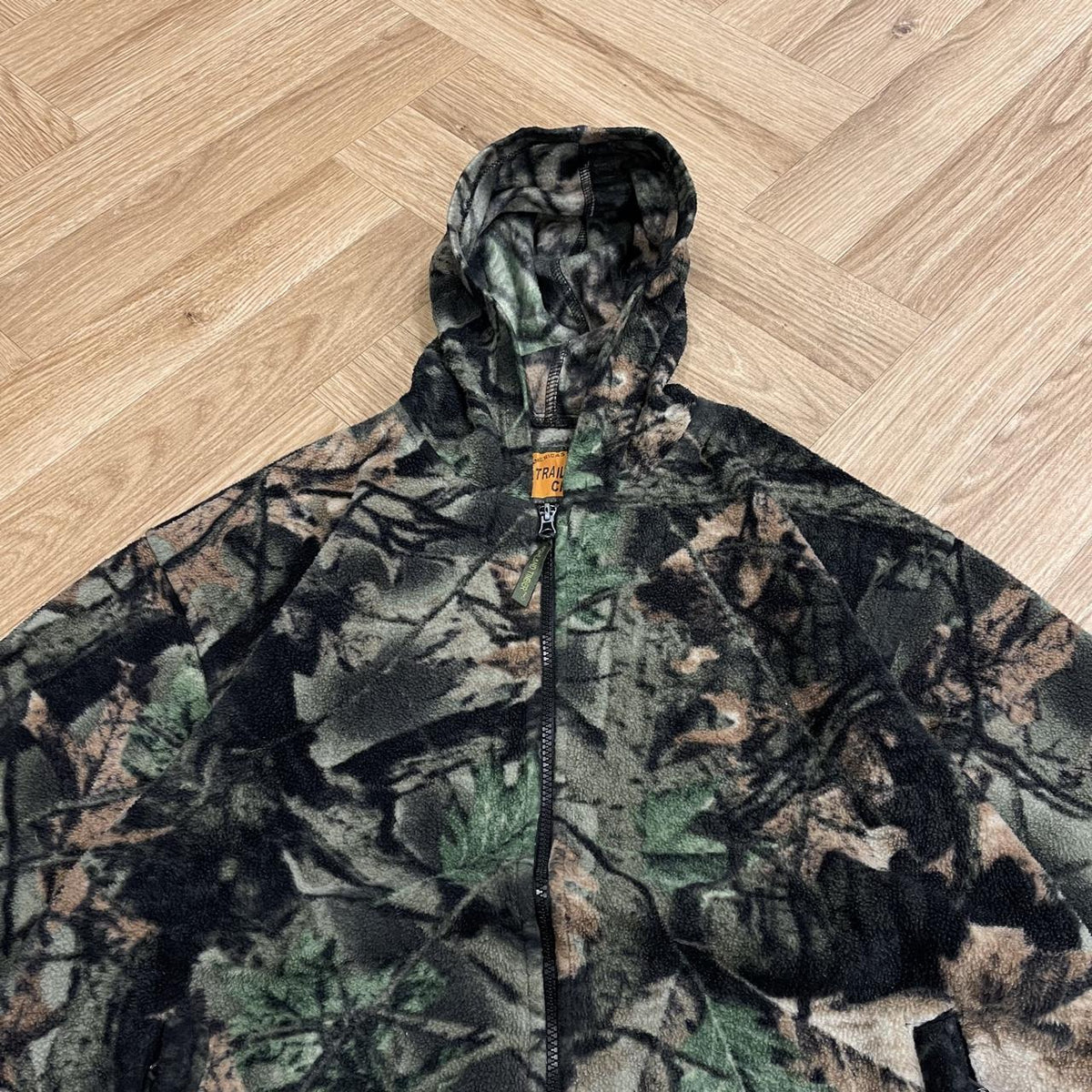 Y2K camo fleece hoodie green Men's loose Boxy Trail Quest full zip hooded camouflage autumn fleece