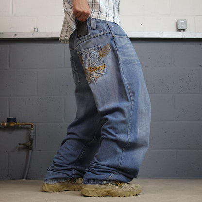 Y2K Ruff Ryders baggy embroidered skate jeans W36L32 blue Wide leg surf jeans large embroidery