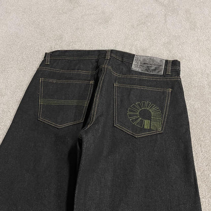 Black Akademiks jeans y2k loose thick denim W36L34 Loose fit surf style pants, embroidered