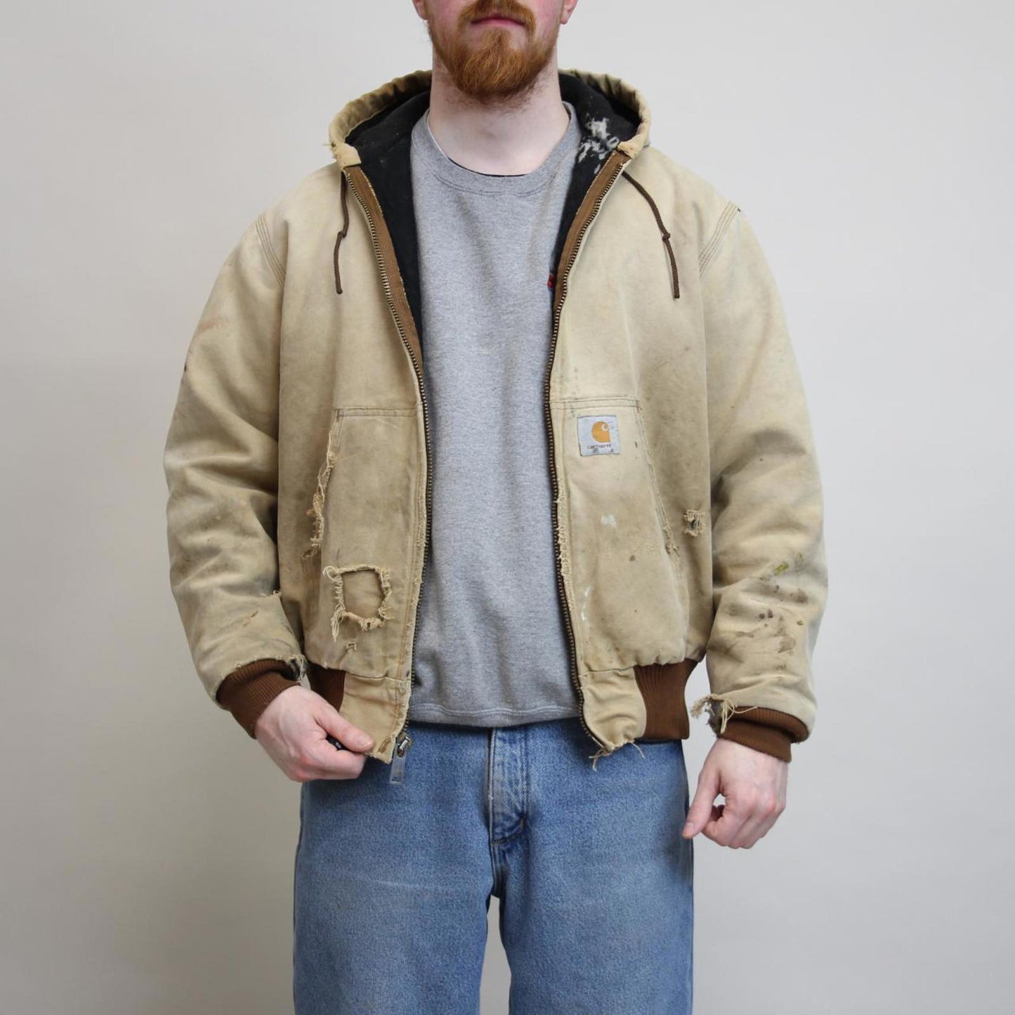 Vintage Carhartt hooded active jacket Small tan canvas 90s style mesh lined active