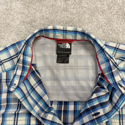 North Face boxy checkered short sleeve shirt blue TNF surf style check shirt style summer festival