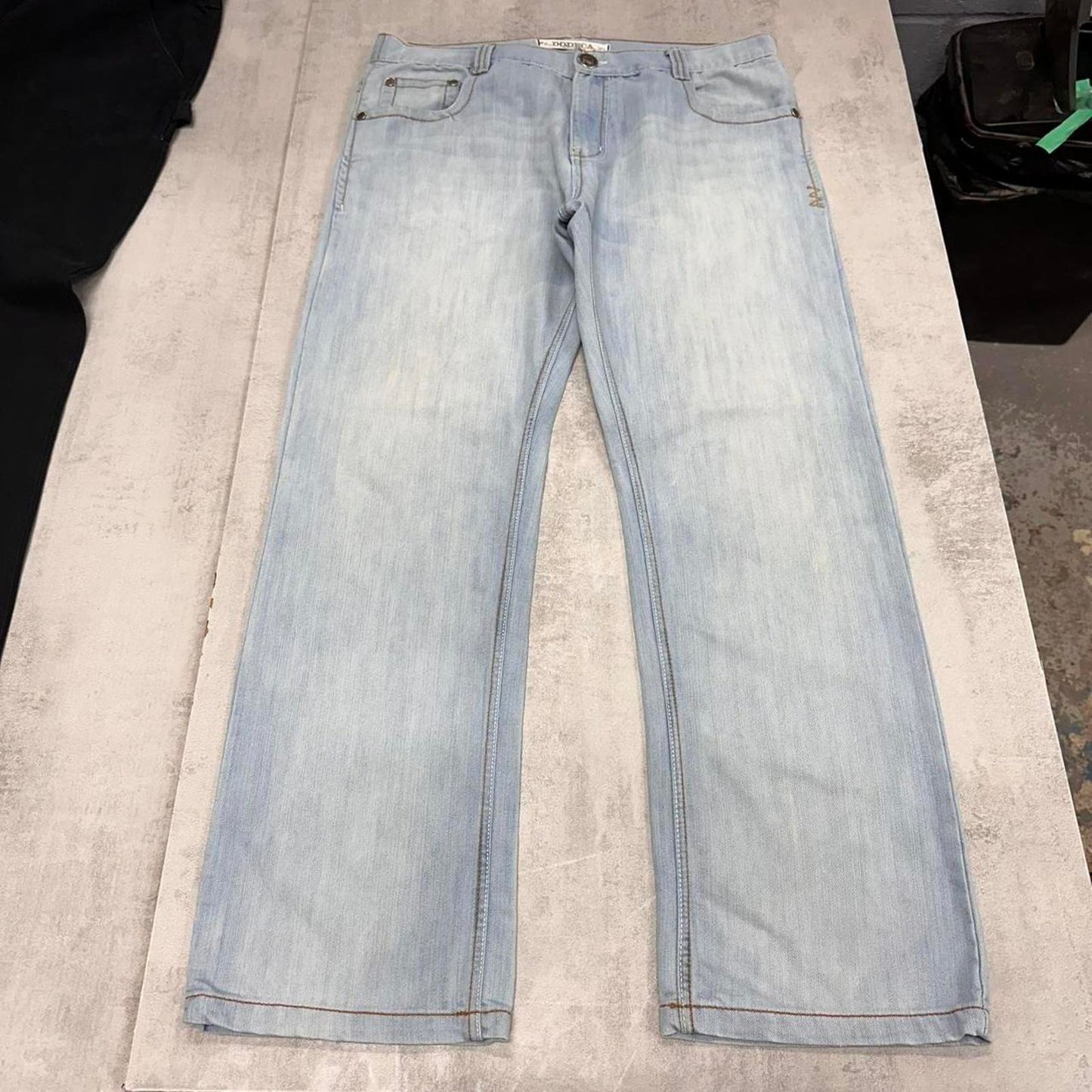 Blue Y2K skate jeans W38L32 loose Dodeca 90s style embroidered design jeans