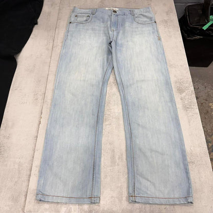 Blue Y2K skate jeans W38L32 loose Dodeca 90s style embroidered design jeans