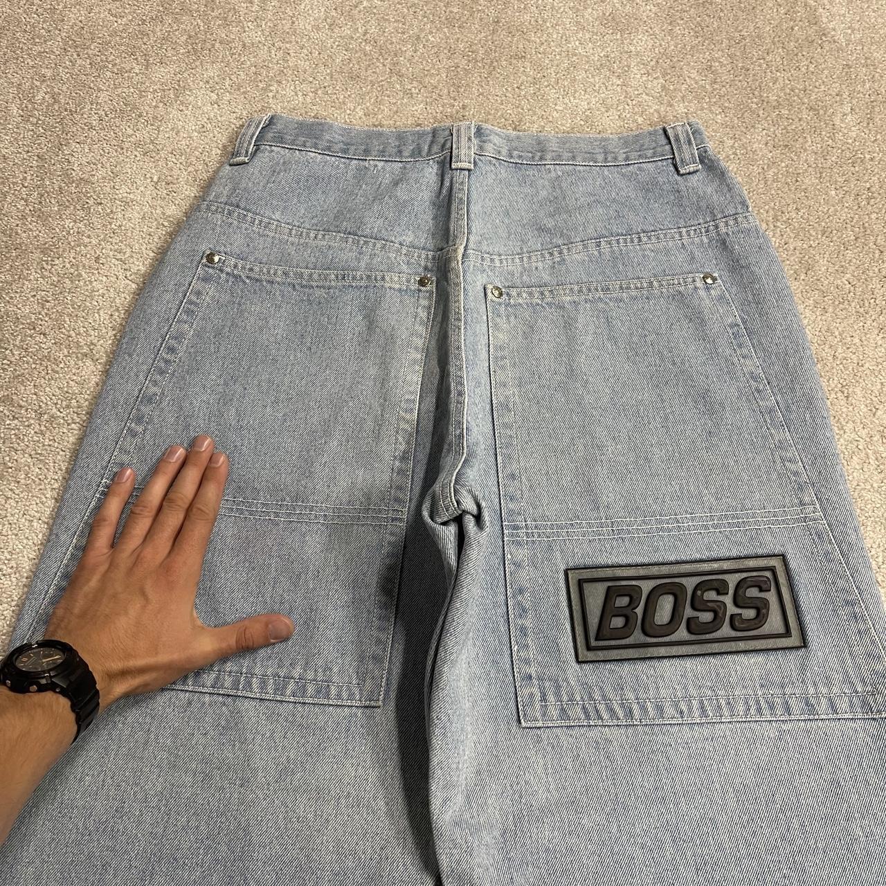 Vintage BOSS baggy jeans y2k W32L28 washed blue denim wide leg skater JNCO style deep pockets