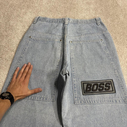 Vintage BOSS baggy jeans y2k W32L28 washed blue denim wide leg skater JNCO style deep pockets