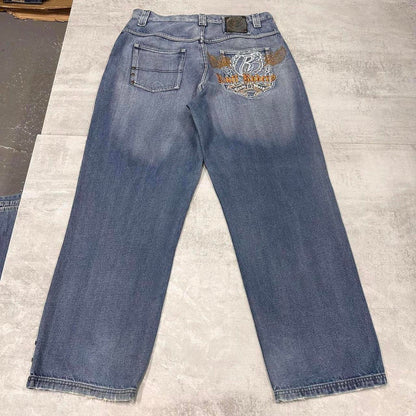 Baggy Ruff Ryders jeans W36L32 blue loose fit denim embroidered design 90s y2k style skater jeans
