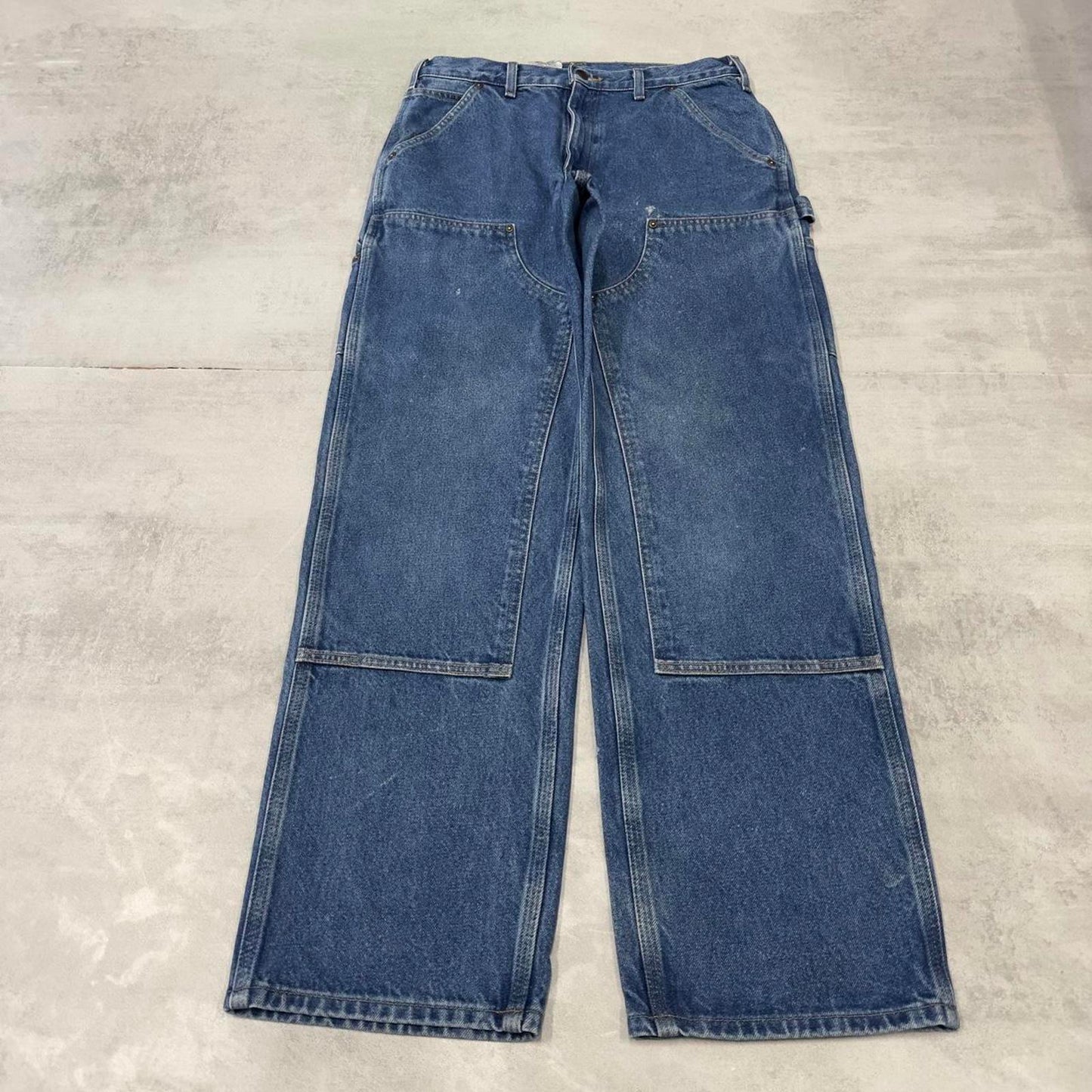 Blue Denim Carhartt double knee carpenter jeans W31L32 90s style thick denim loose leg cargos