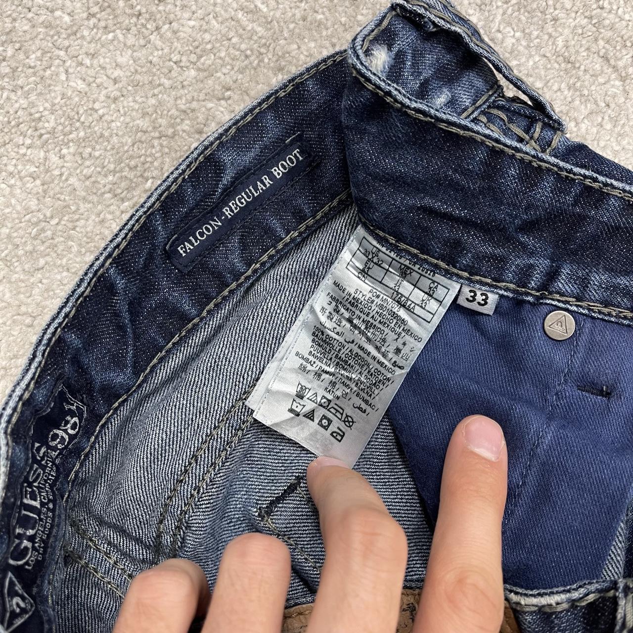 Y2K Guess bootcut jeans W33L34 blue ripped denim Loose bootcut pants with stitch design and pockets
