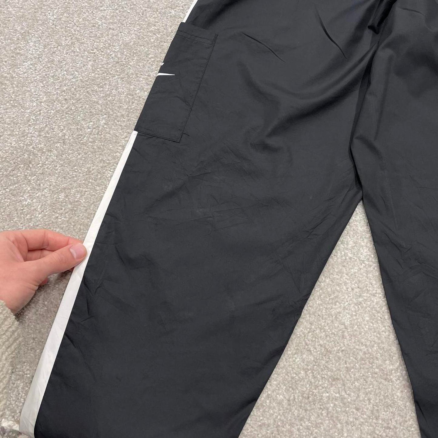 Y2k Nike tracksuit bottoms black Lightweight floaty leg print logo track pants