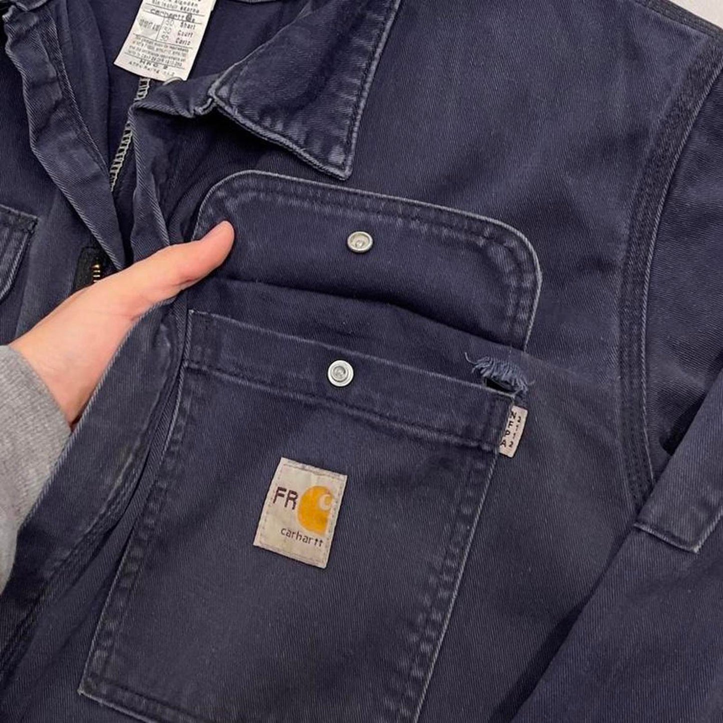 Navy Carhartt FR boilersuit 50 Short XL thick unlined fire resistant coveralls heavy duty workwear