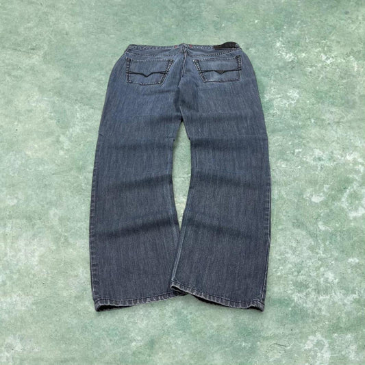 Y2k embroidered Guess jeans blue Straight slim 00s style denim pants waist patch logo